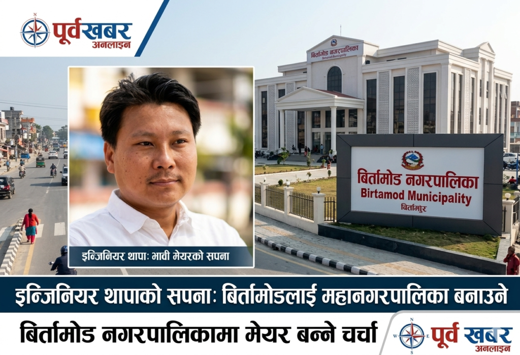 बिर्तामोडलाई महानगर बनाउने सपना बोकेका इ थापाको मेयरको चर्चा
